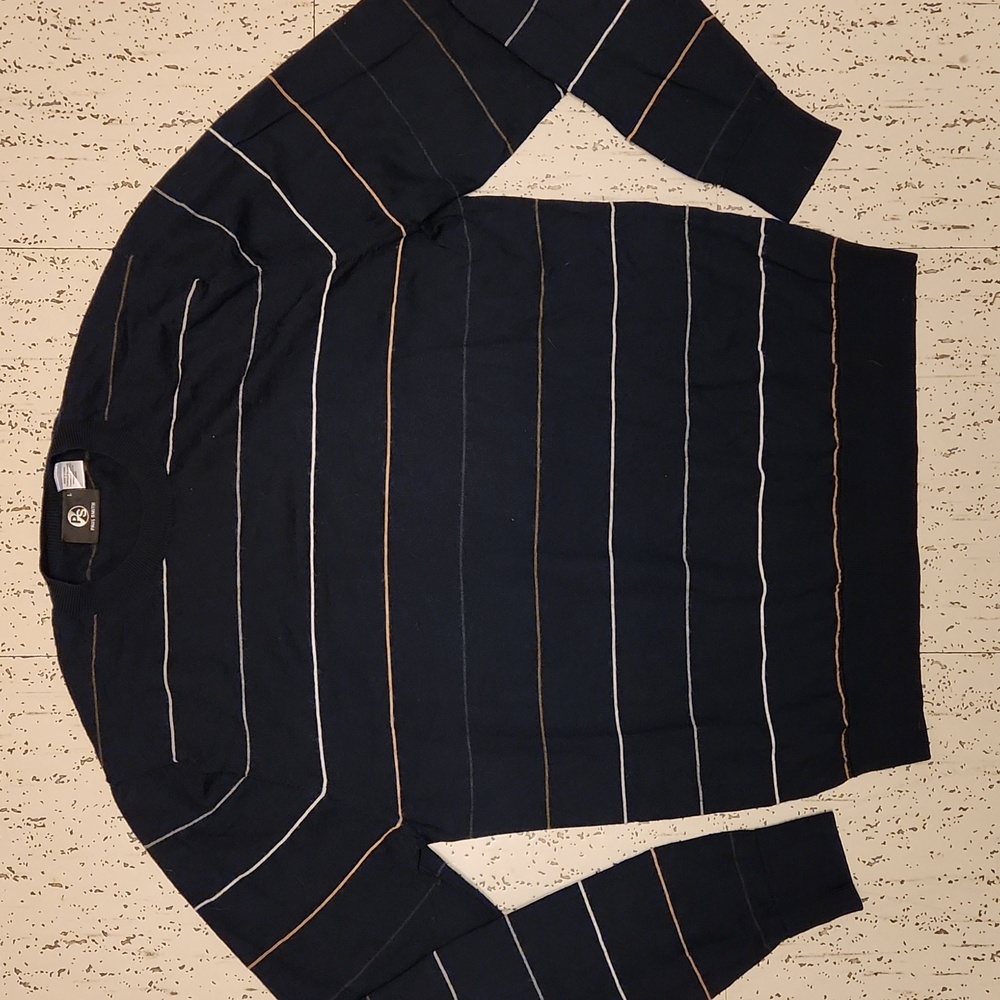 Paul Smith Blue Lightweight Stripe Merino Wool Knit Pullover Crewneck Sweater